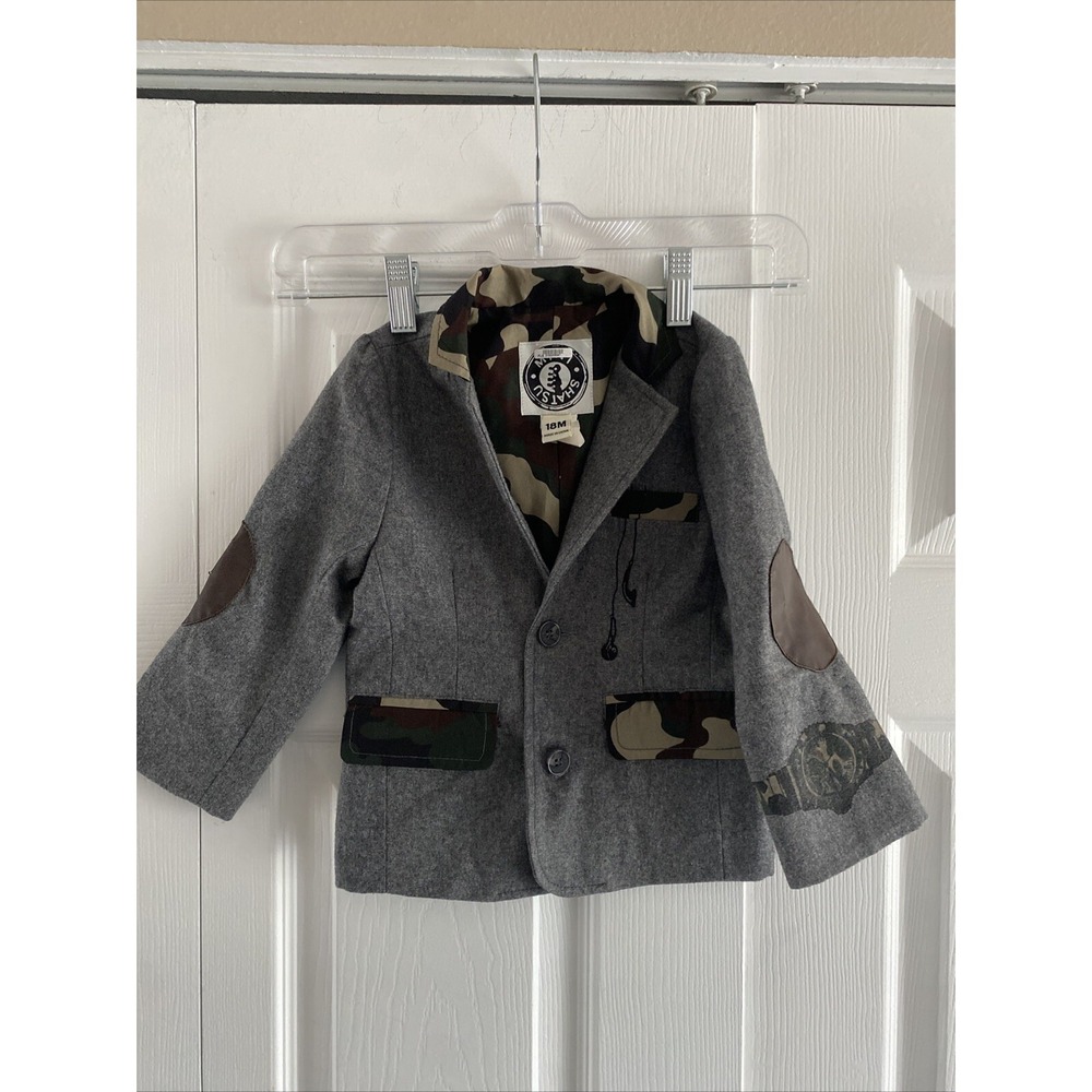 Mini Shatsu Toddler Gray Wool Blend Coat Camo Trim Size 18 Months Street Wear